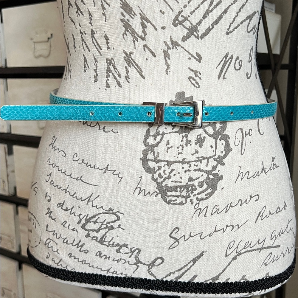 White House Black Market Teal Silver Metallic Reversible Skinny Belt